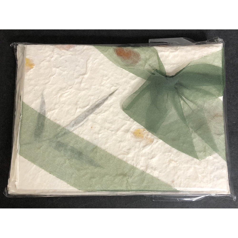 Handmade Stationary 5 Floral Paper Cards & 5 Envelopes Off-White Speckled NEW